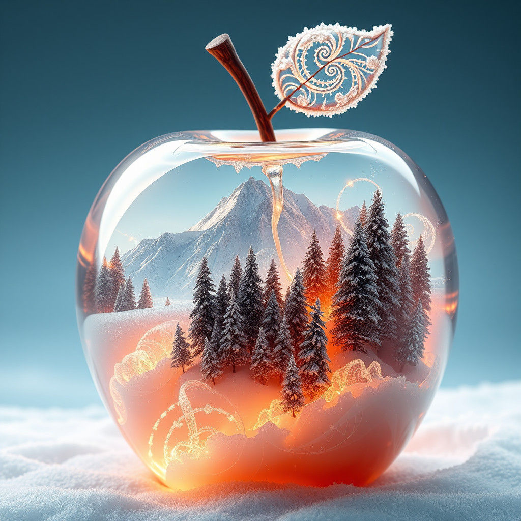 Crystal Apple with Winter Wonderland, Fractal Art