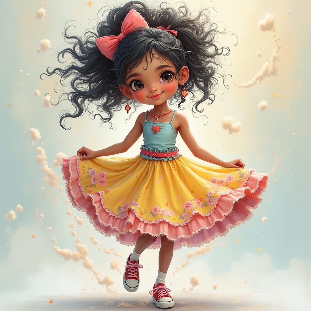Whimsical Girl Twirling with Sugar Sparks in Pop Surrealism ...