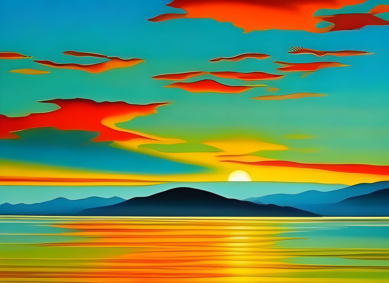 Fiery Sunset Reflection Over Water