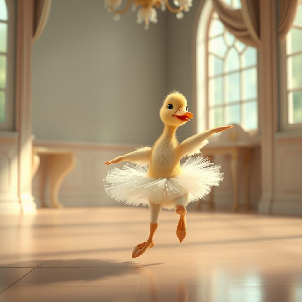 Duckling Ballet Dancer in Pastel Cartoon Style