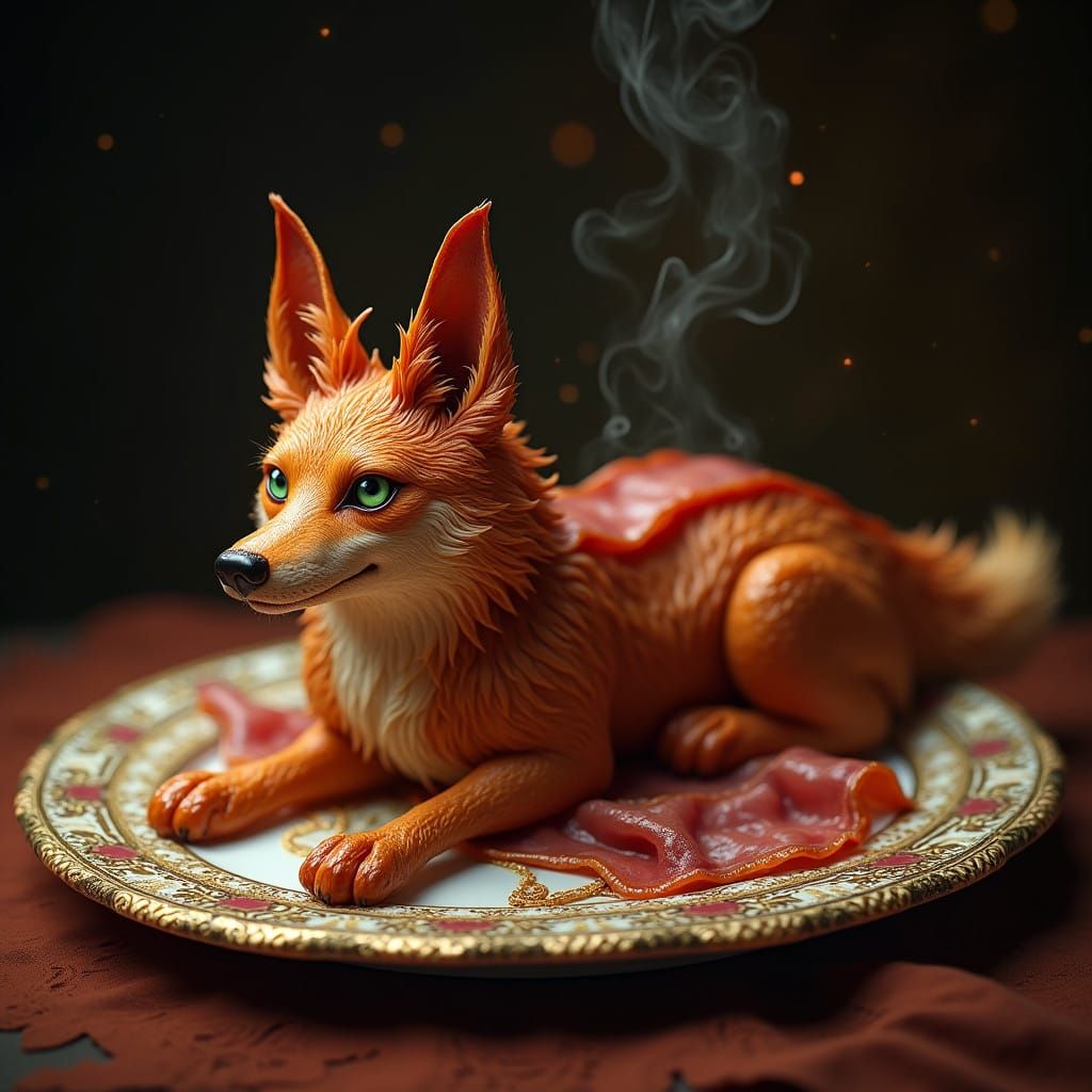 Majestic Bacon Wolf on Antique Dinner Plate