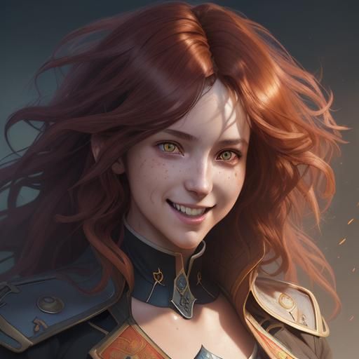 Smiling Witch Portrait with Fiery Eyes in School Uniform