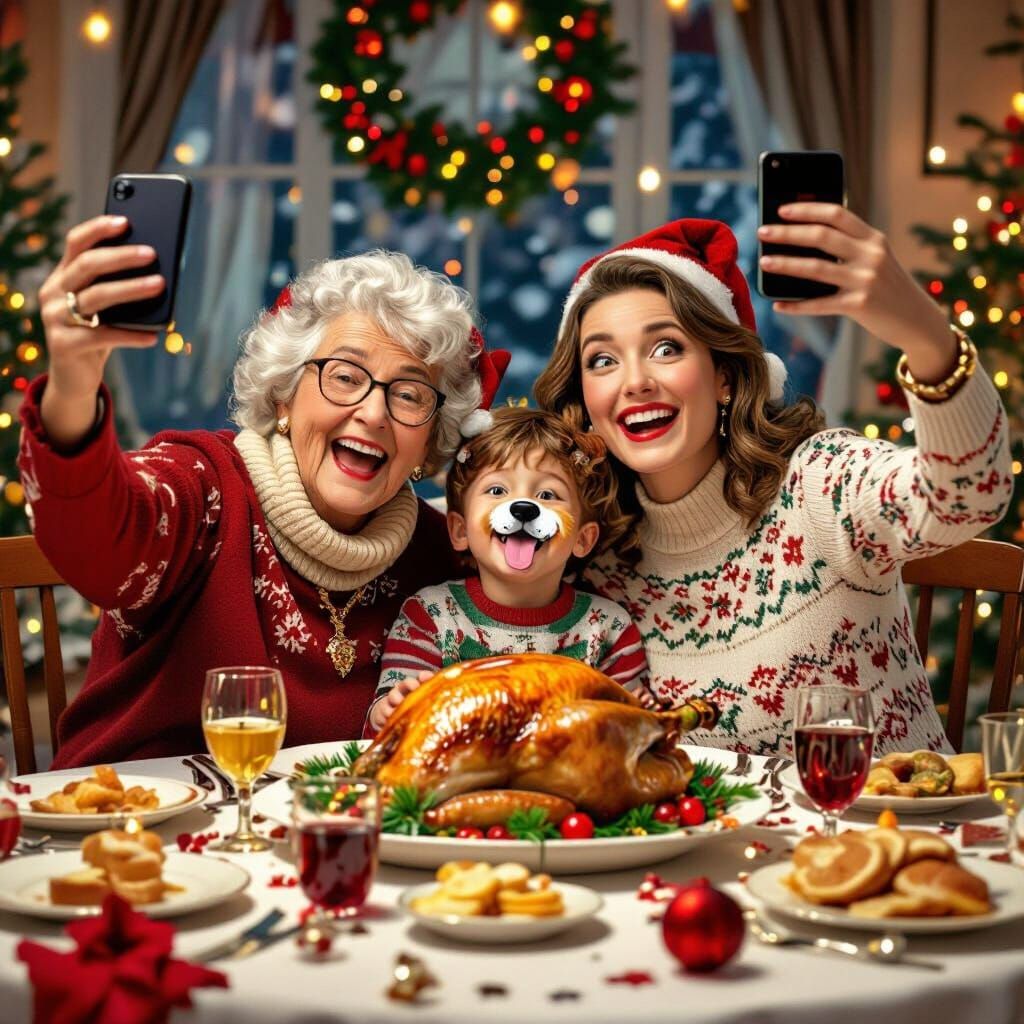 Festive Christmas Dinner in Rockwell-Banksy Style