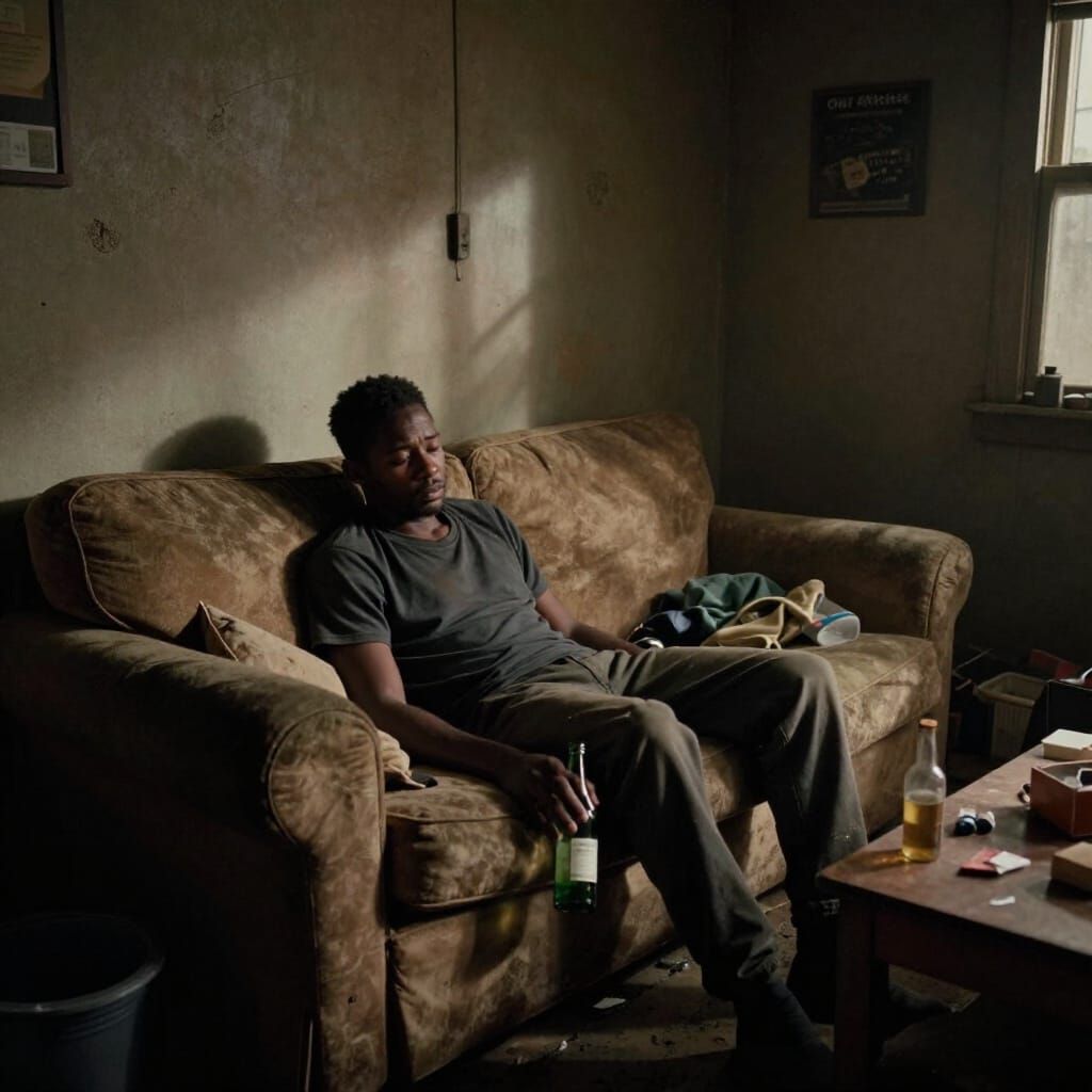 Grief-Stricken Man in Dimly Lit Room