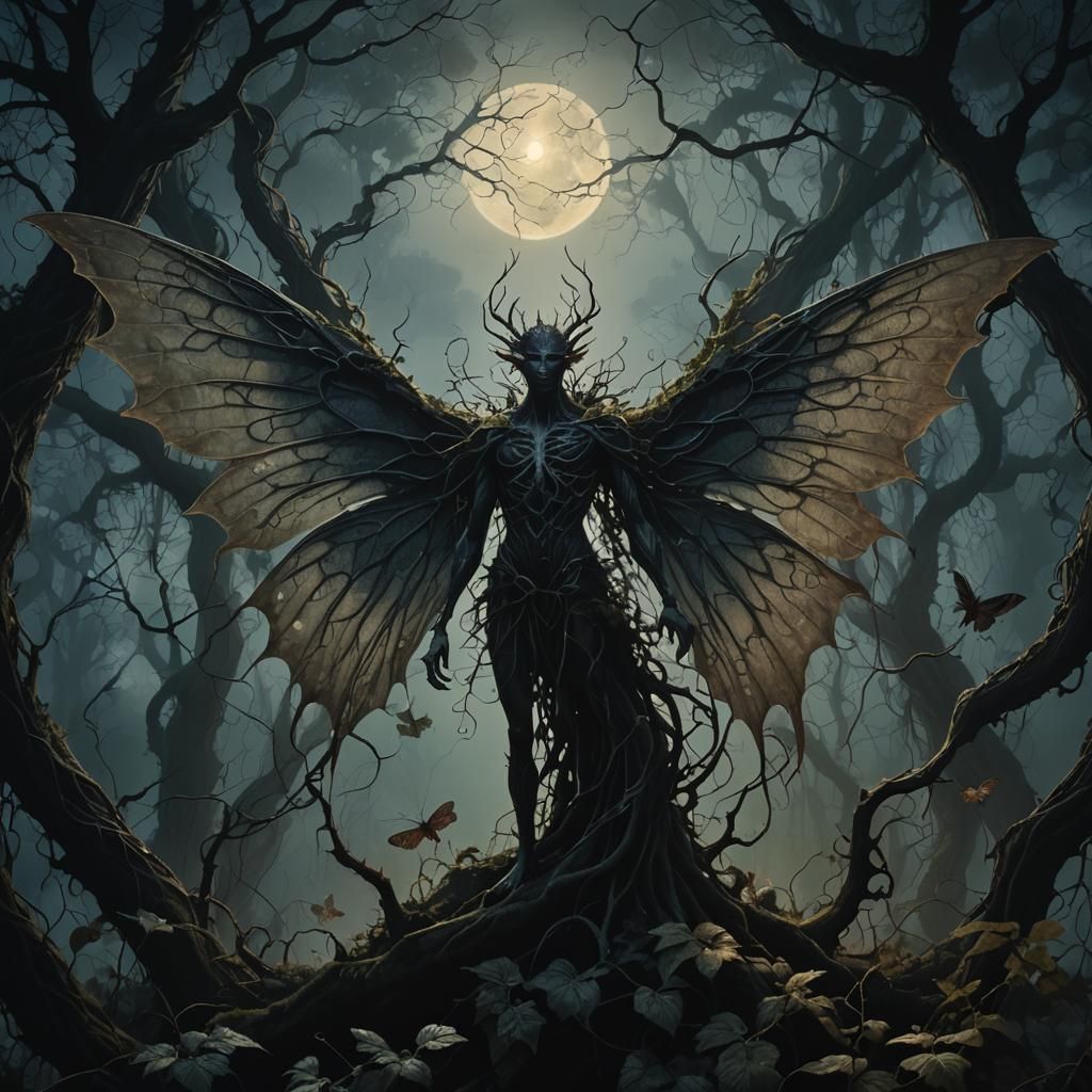 Fairy and Beasts in Dark Fantasy Forest