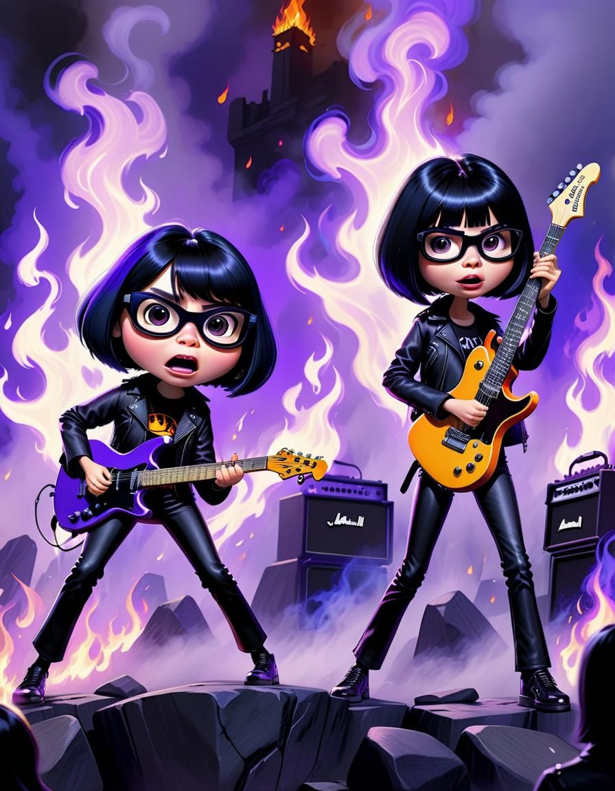 Edna and Violet as Cartoon Metal Rock Band
