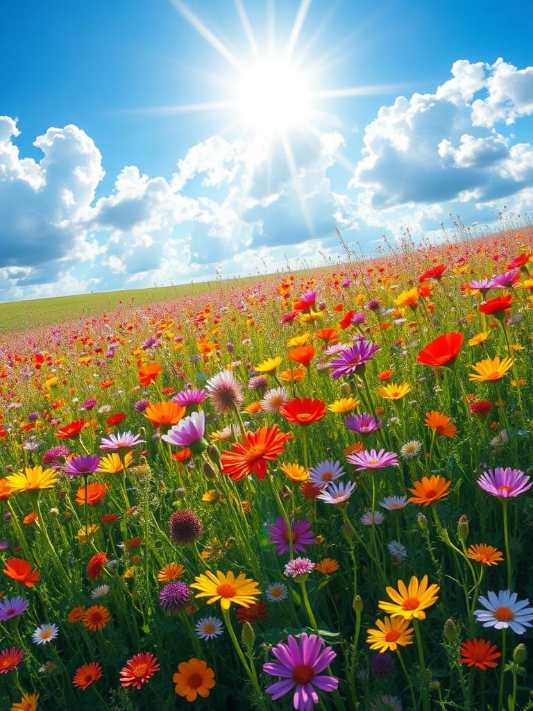Impressionistic Wildflower Field Under a Sunny Sky
