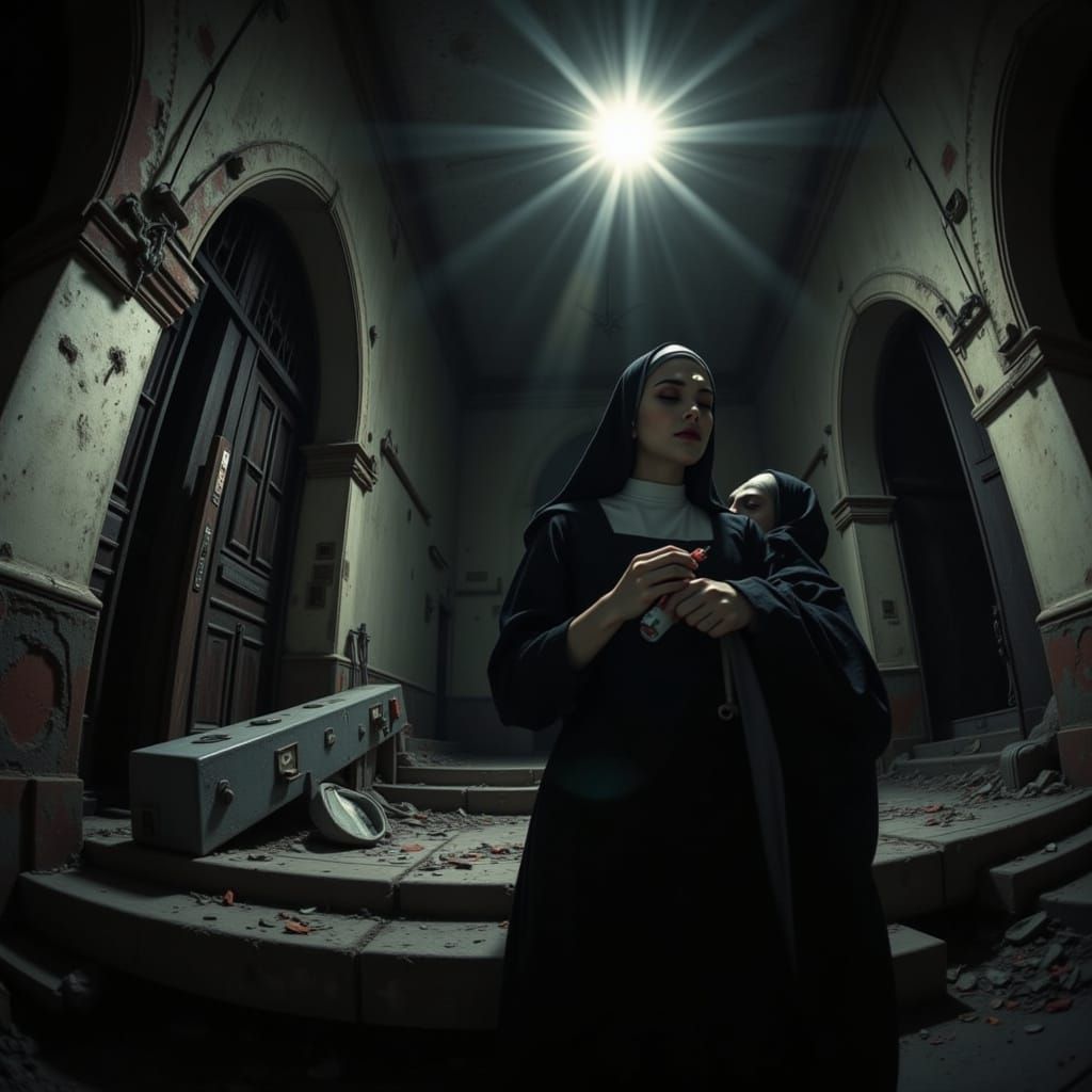Dark Fantasy Nun in Abandoned Church