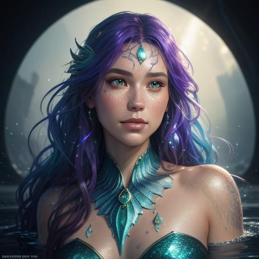 Glittering Mermaid Portrait in Hyperdetailed Digital Art