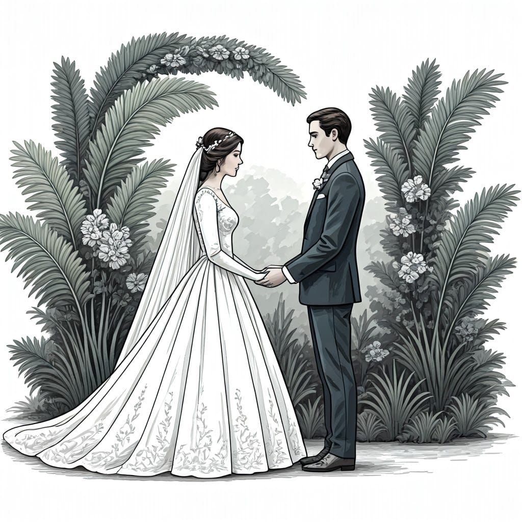 Romantic Black and White Wedding Illustration