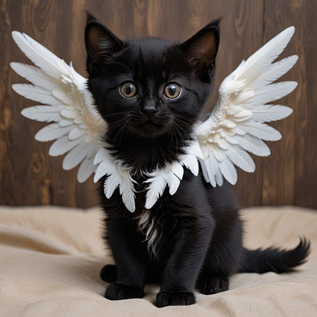 Mysterious Black Kitten with Angelic Wings