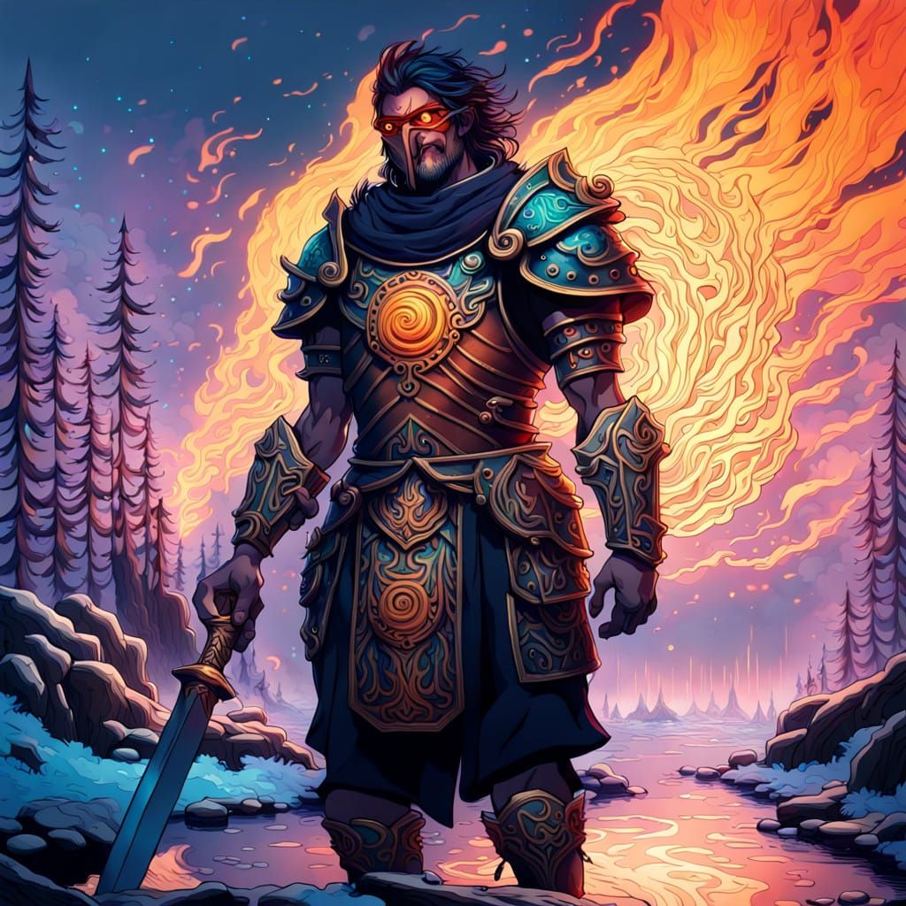Mighty warrior of the Roman army with infused glowing tattoo...