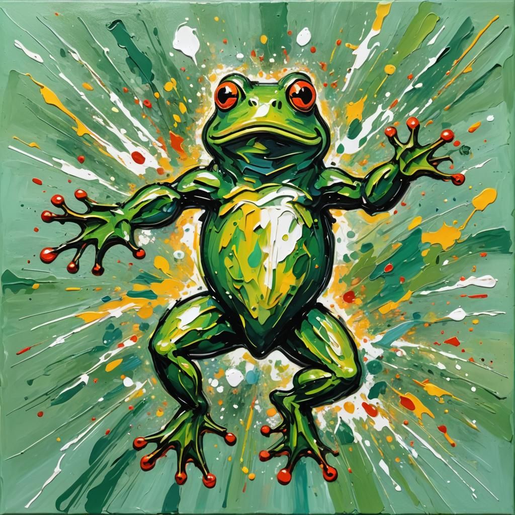 Exploding Frog: Impasto Acrylic Splatter Art