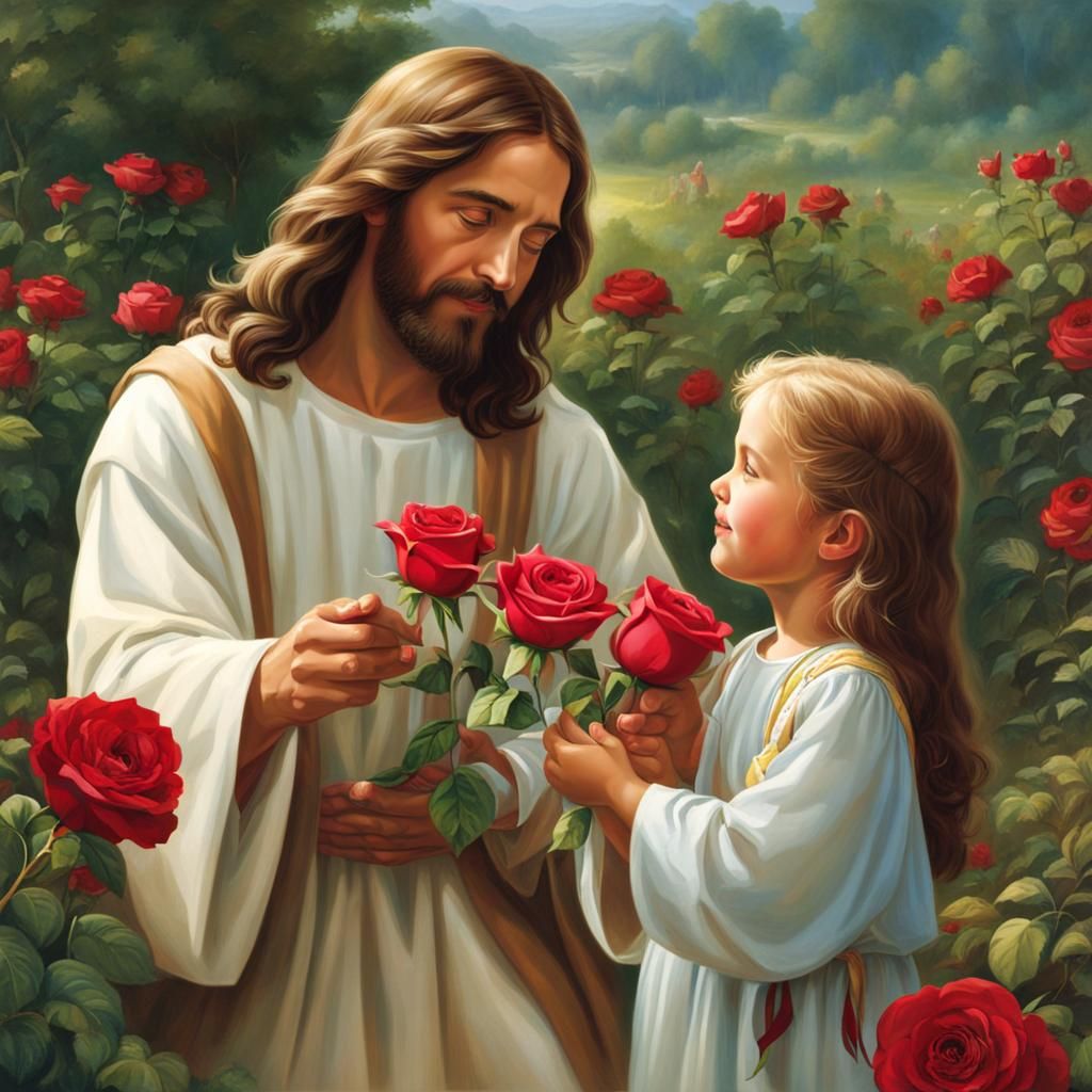 Jesus Offers a Rose to a Little Girl