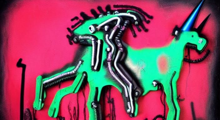 Surreal Dissected Unicorn Mural in Claymation Style