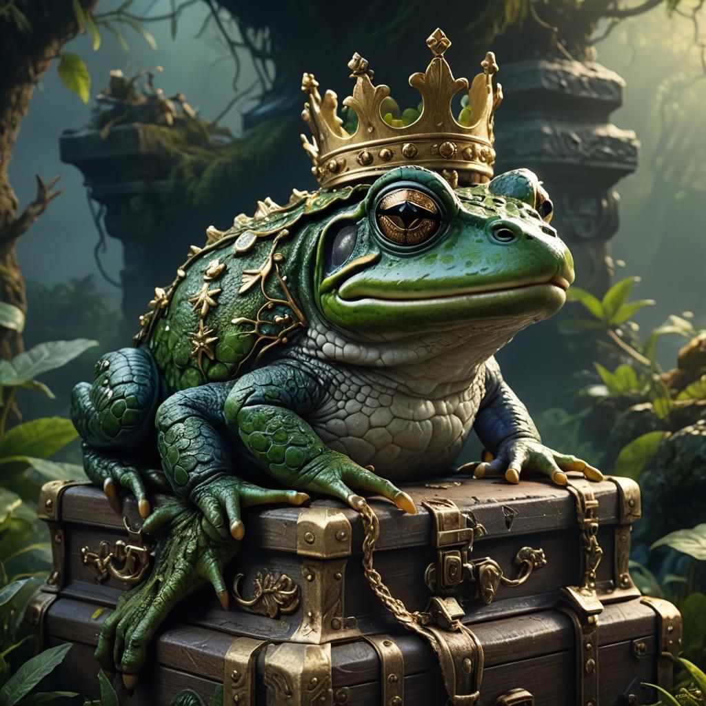 Giant Crowned Frog on Treasure, Matte Painting