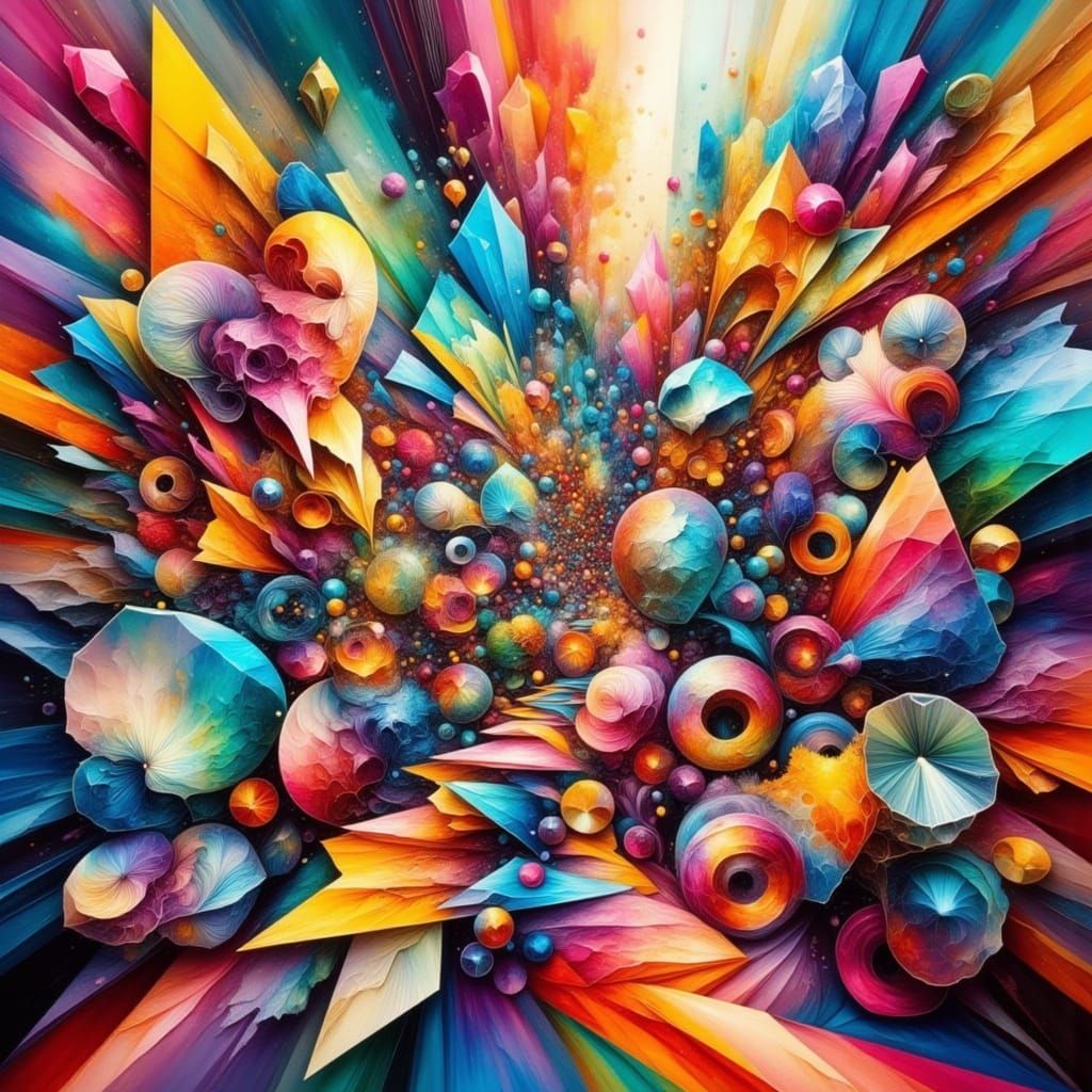 Abstract Cubist Tapestry in Vibrant Colors and Geometric Sha...