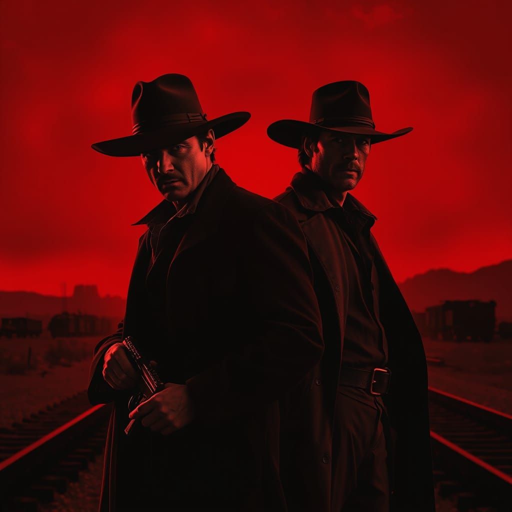 Gunslingers' Noir Face-Off in Spaghetti Western Style