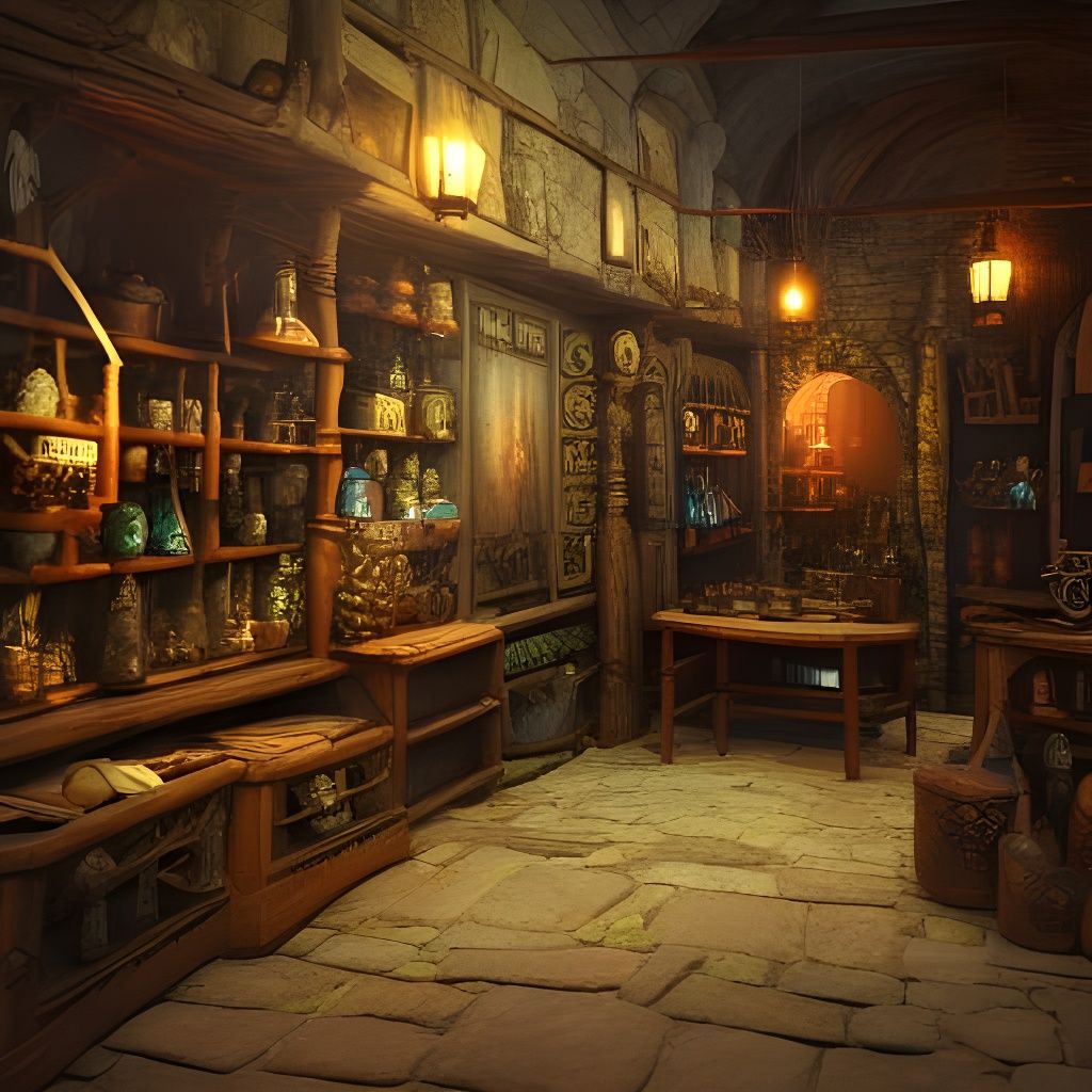 Medieval Witch Magic Shop: Detailed Matte Painting