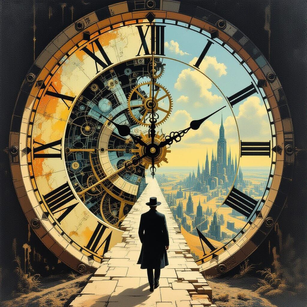 Time Traveler in a Disfigured Surrealist Landscape