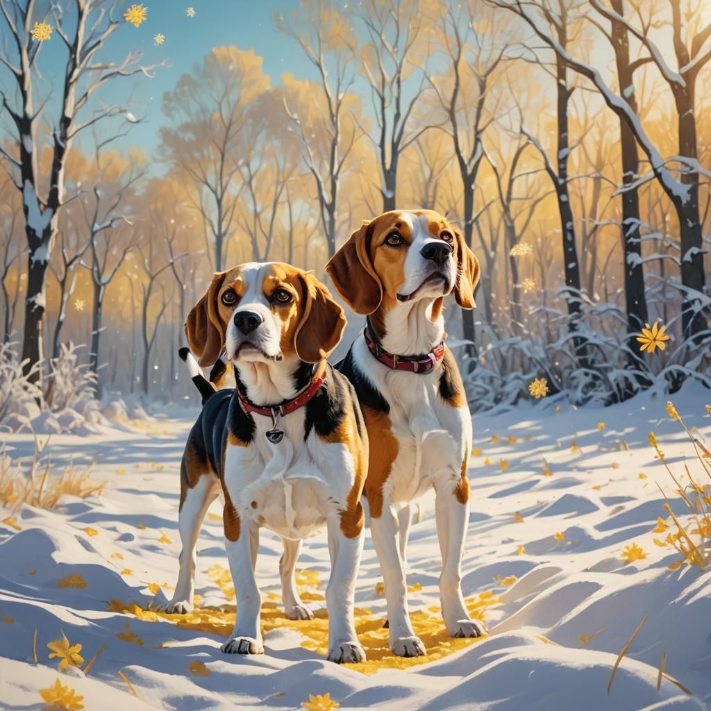 Beagle in Winter Wonderland Digital Art