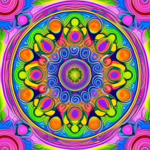 Vibrant Rainbow Swirl Mandala in Gouache Style