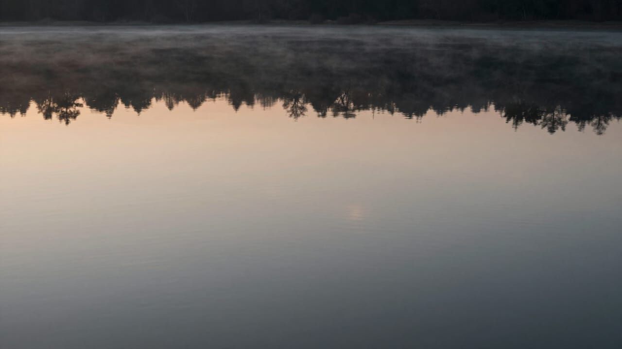 Perfect Dawn Reflections on Still Water in Cinematic Style