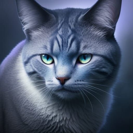 Surreal Cat in Dreamlike Moonlit Landscape