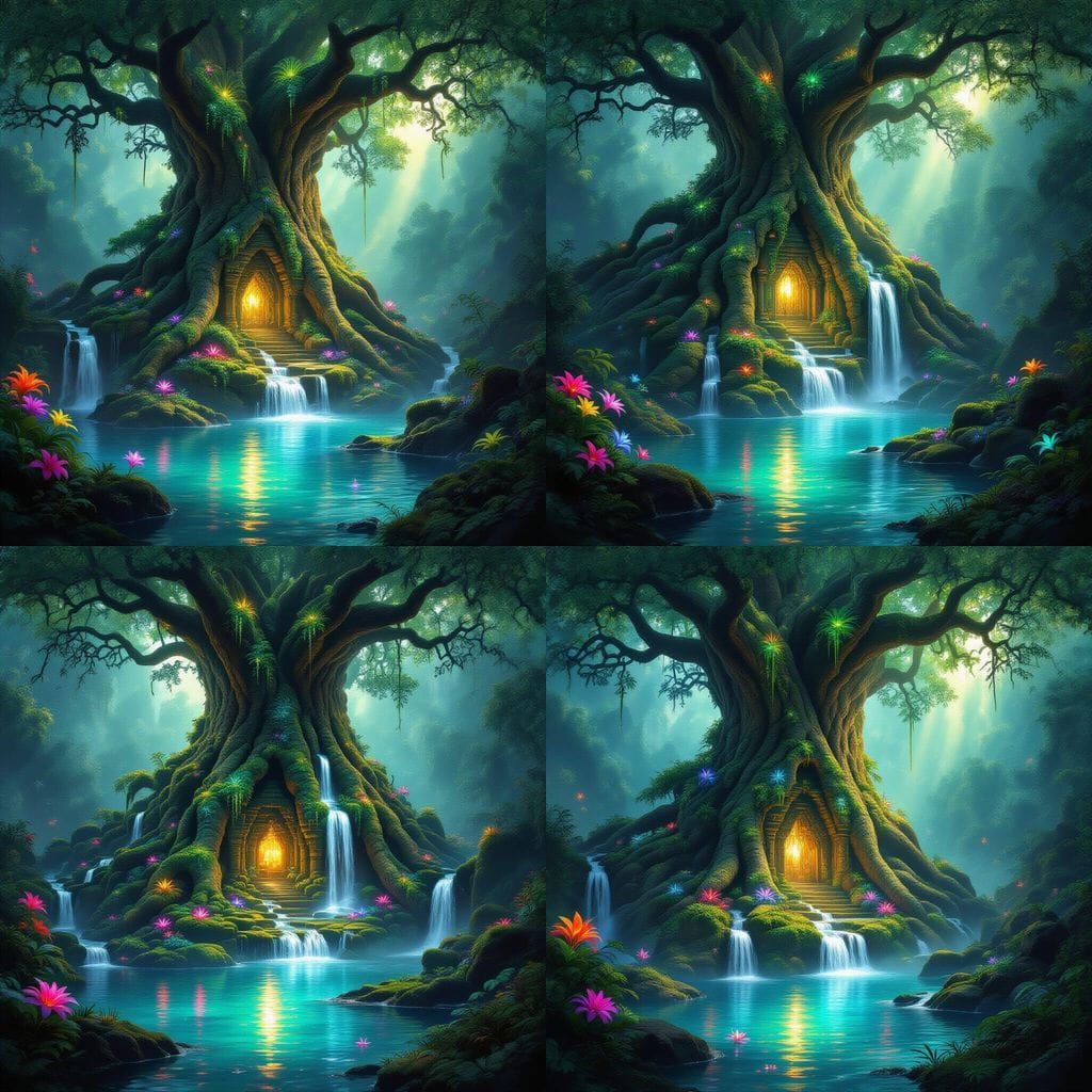 Bioluminescent Temple Hidden in Ancient Tree