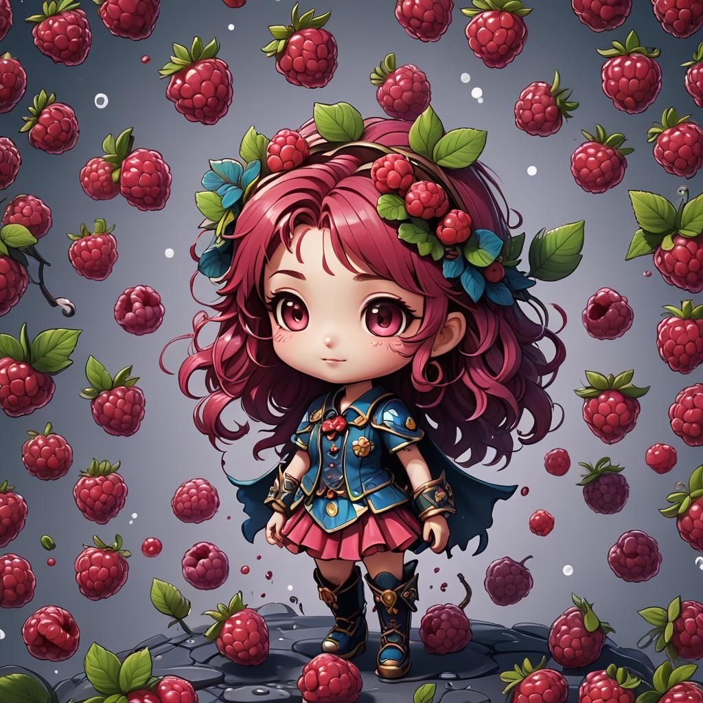 Cute Chibi Raspberry: Detailed Matte Painting