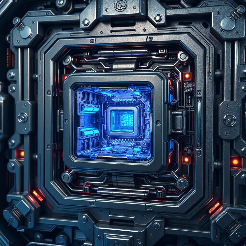 Glowing Futuristic Device with Intricate Cubic Patterns