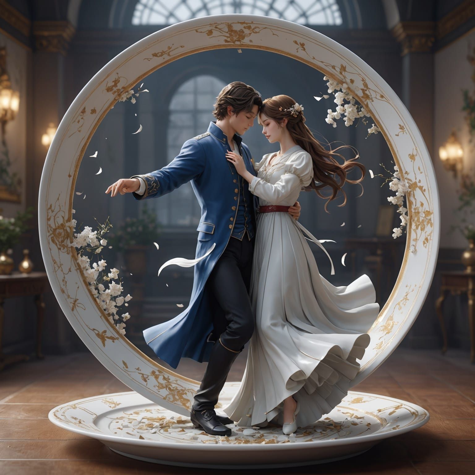 Lovers Dancing in Crumbling Dish: 3D Anime Art