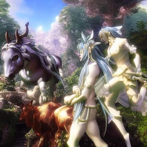 Fairy Queen with Centaur and Faun: 3D Anime