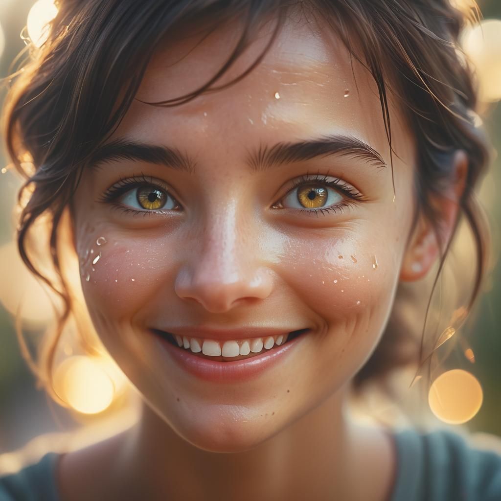Cinematic Tear Drop on Smiling Face