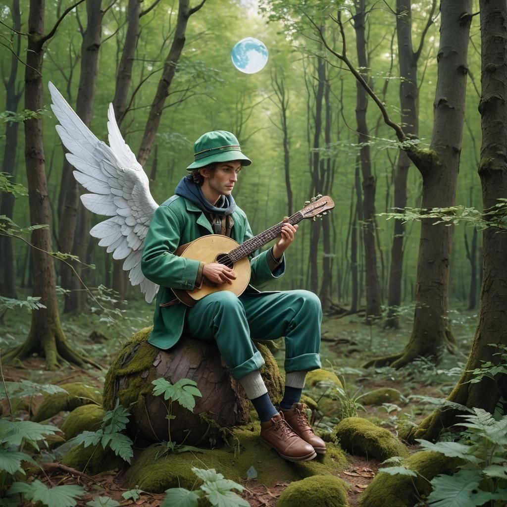 Guardian Angel Manakel Playing Music in Woods