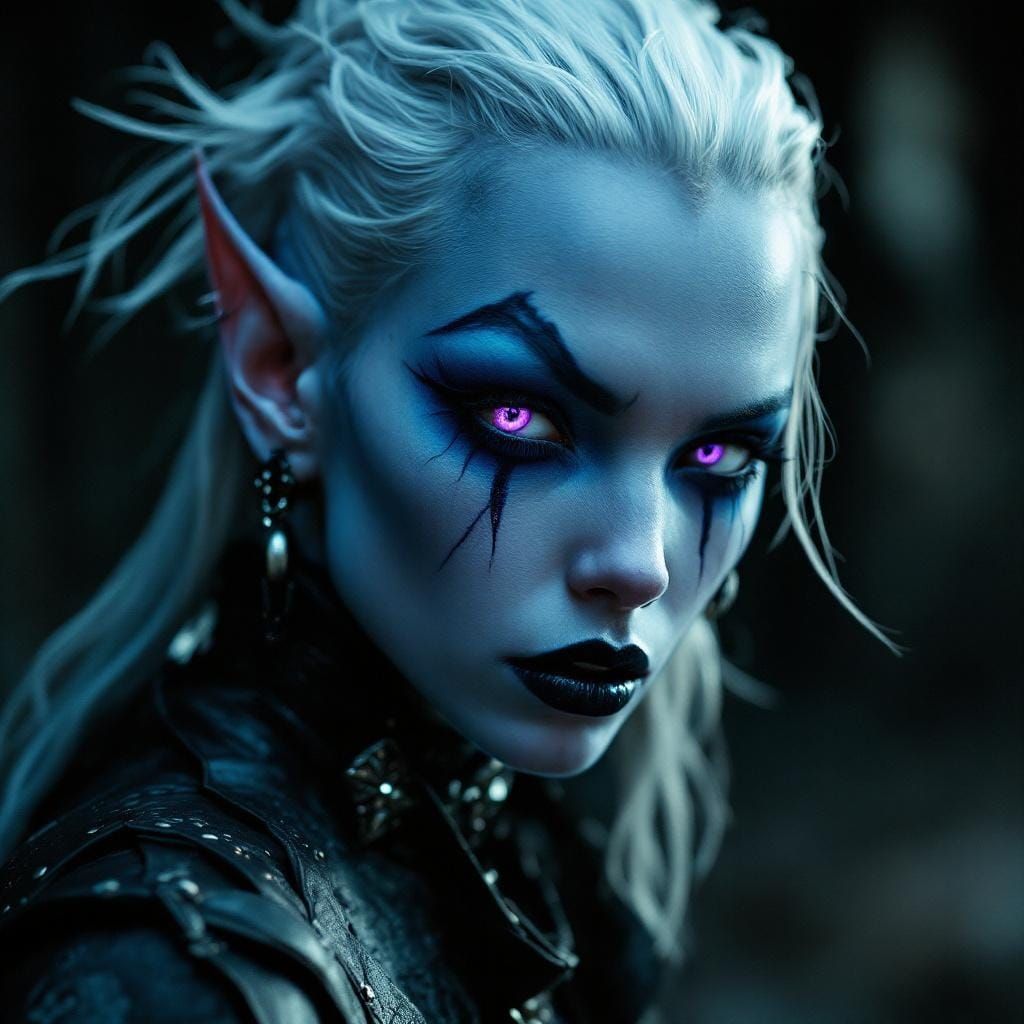 Punk Dark Elf with Piercings and Silver Hair