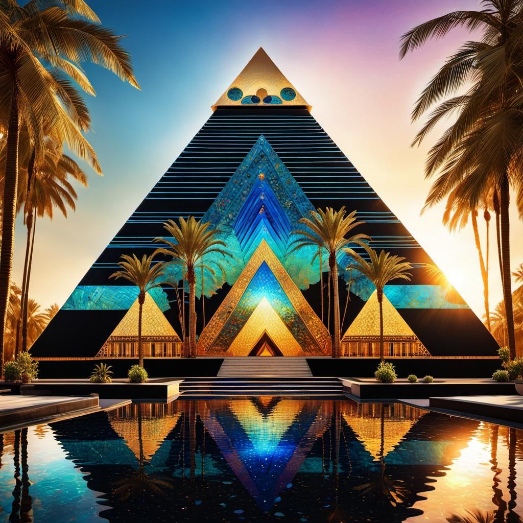 Art Deco Pyramid with Pools in Psychedelic Style