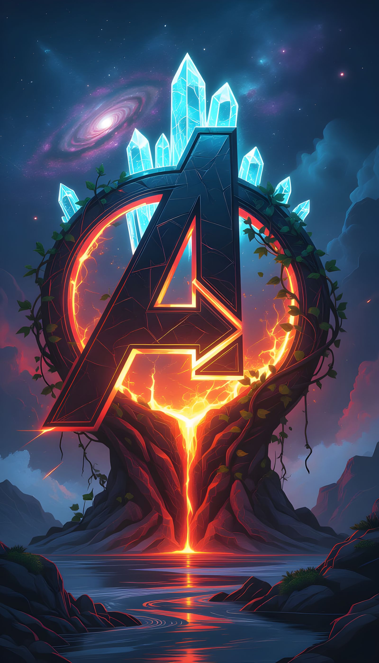 Cyberpunk Avengers Logo Forged in Lava and Ice