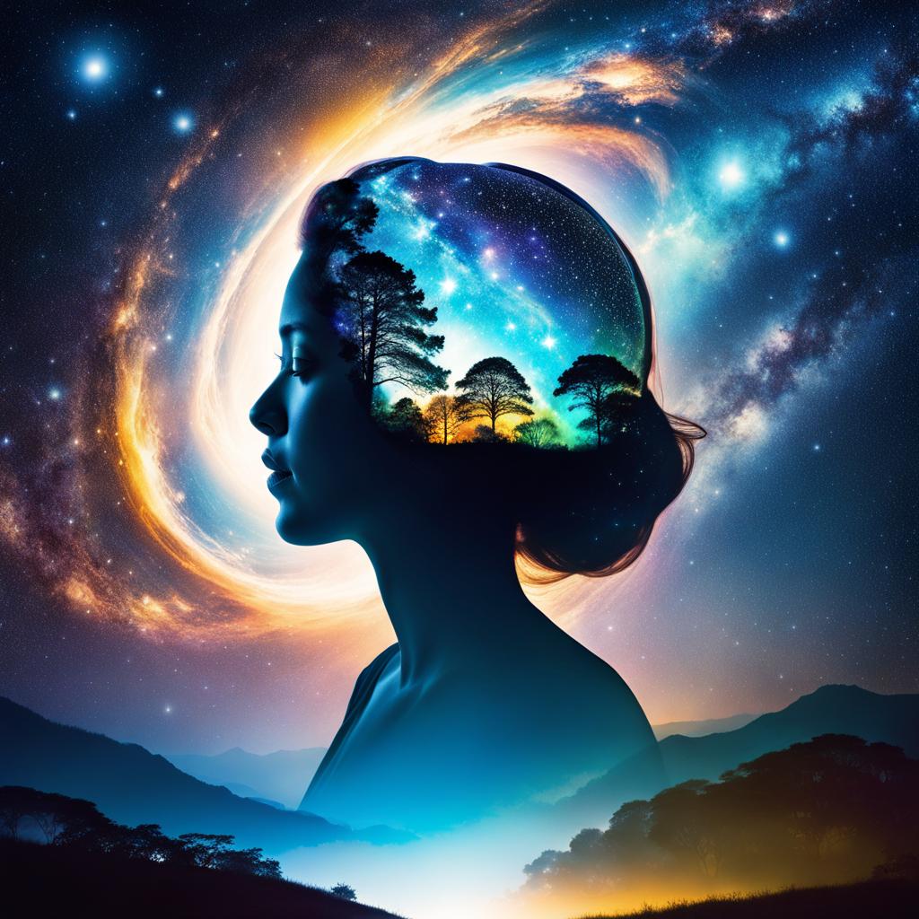 Astral Galaxy Merging in Double Exposure Art