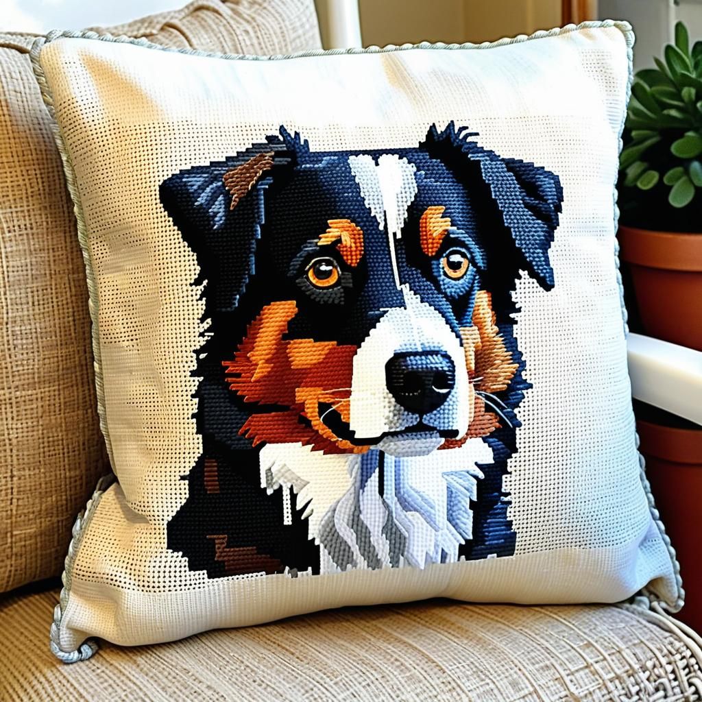 Cross Stitch Pillow of Australian Shepherd