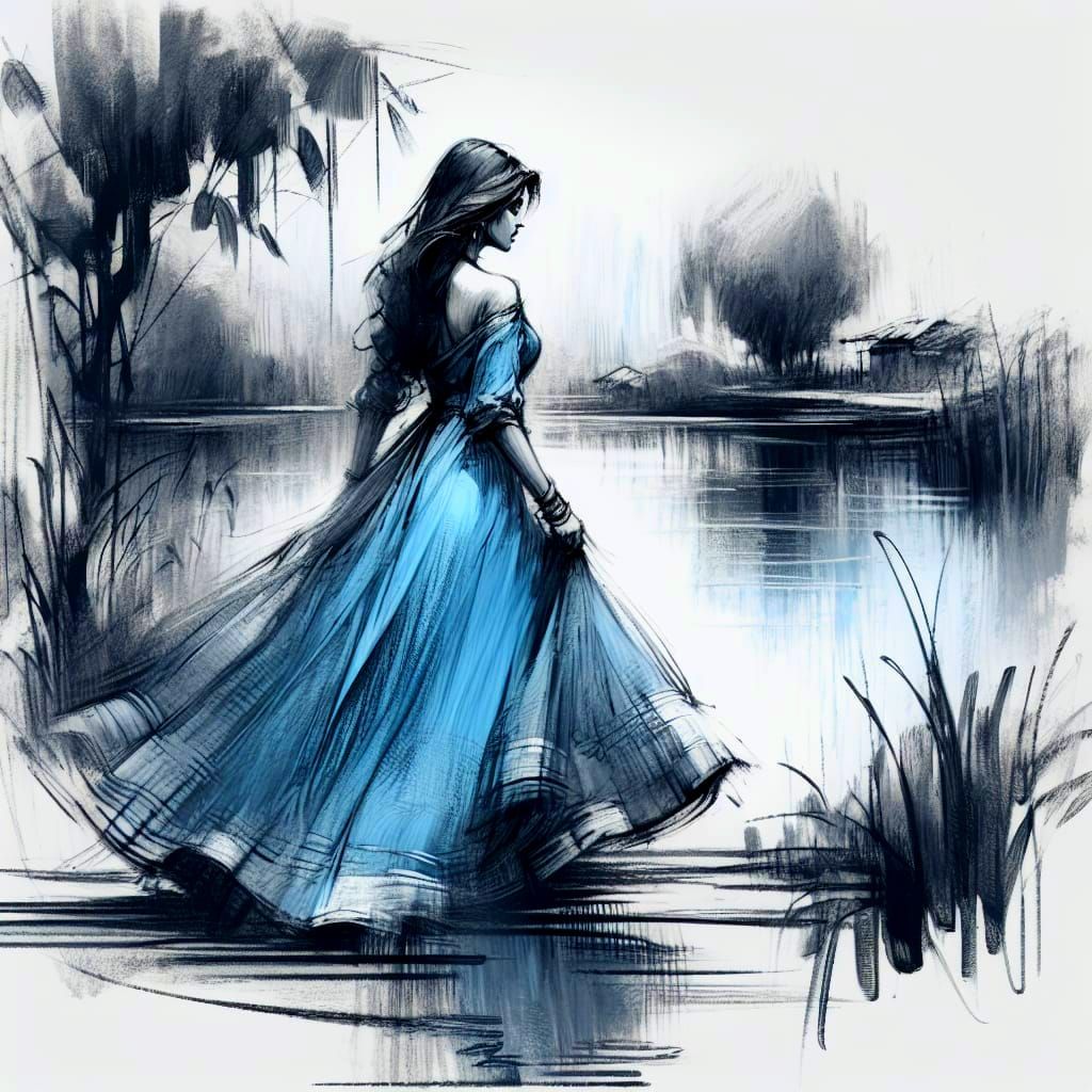 Moody Charcoal Portrait of a South Asian Woman