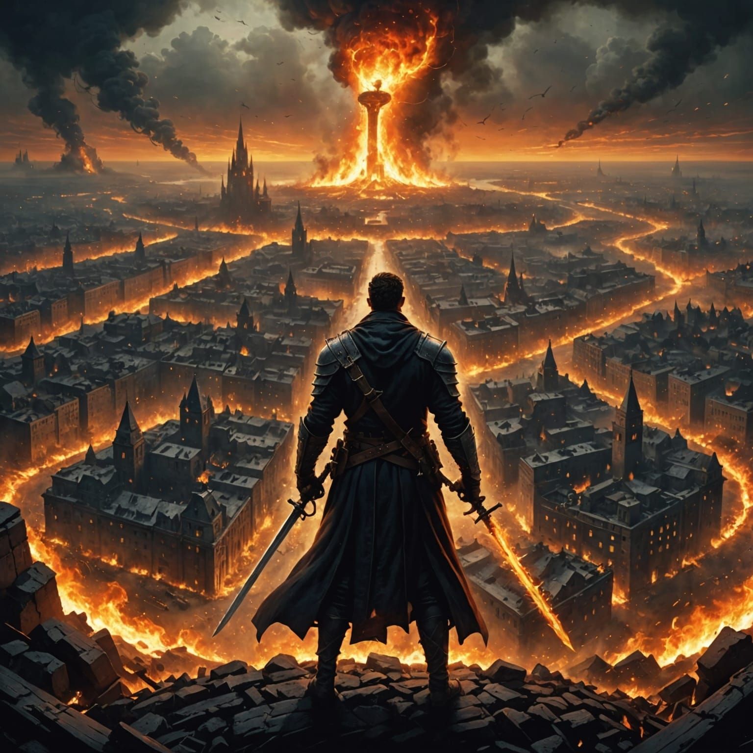 Cyberpunk Cityscape Erupts in Flames