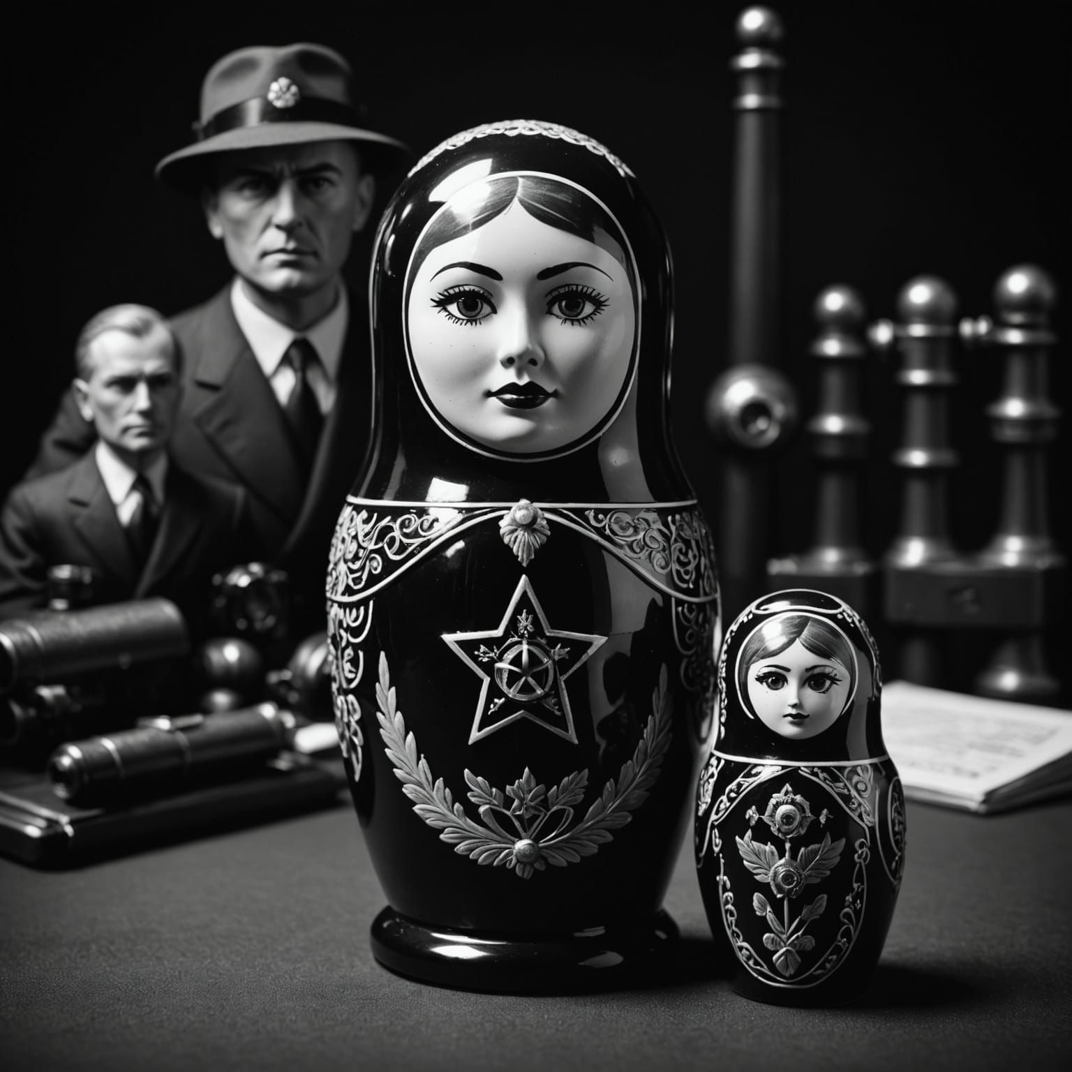 KGB Nesting Doll in Film Noir Style