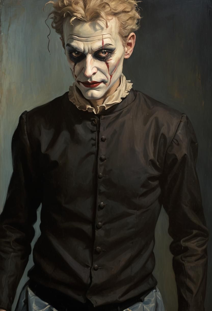 Gothic Victorian Jester Puppet in Oil Painting Style