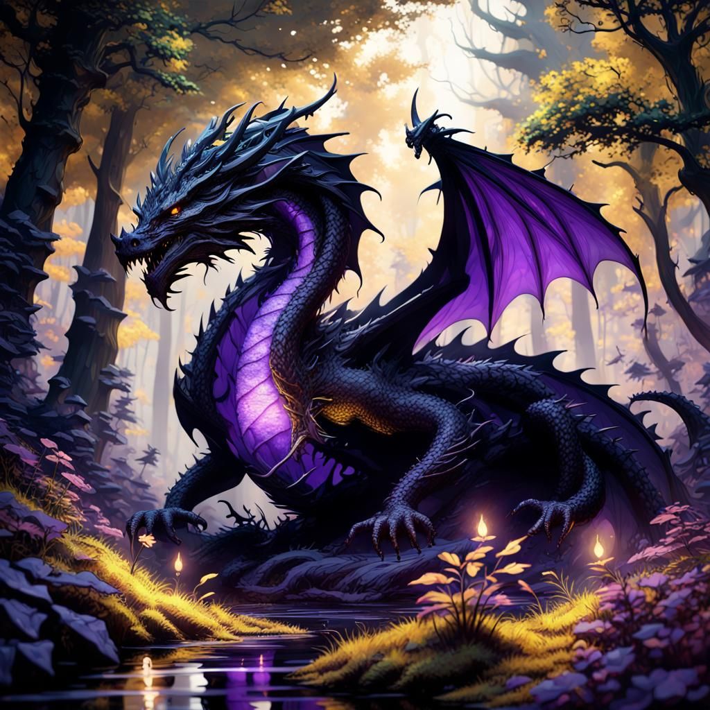 Black Shadow Dragon in Enchanted Forest
