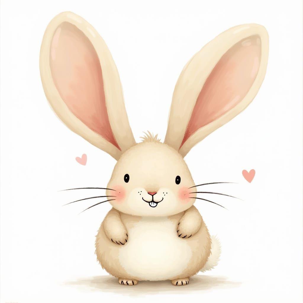 Classic Cartoon Bunny with Oversized Ears in Whimsical Style