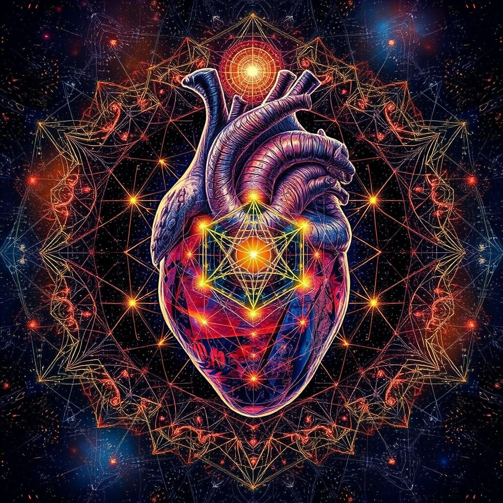 Surreal Cosmic Heart in Geometric Fusion Style