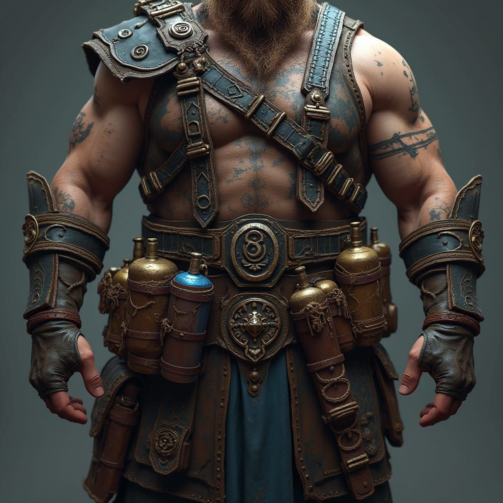 Dwarven Tactical Harness with Mystical Artifacts and Gemston...