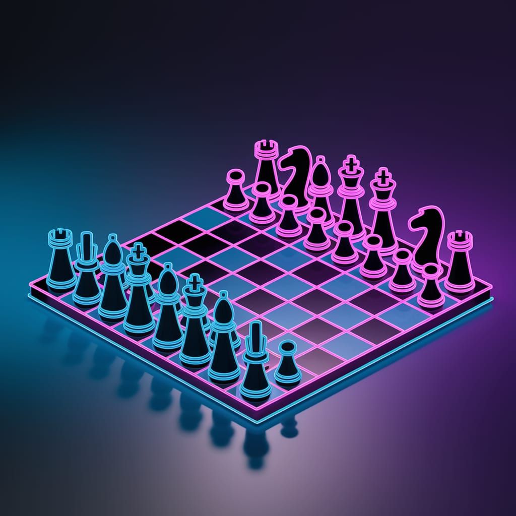 Wild Bold Fauvism neon chess board squares and pieces, minim...