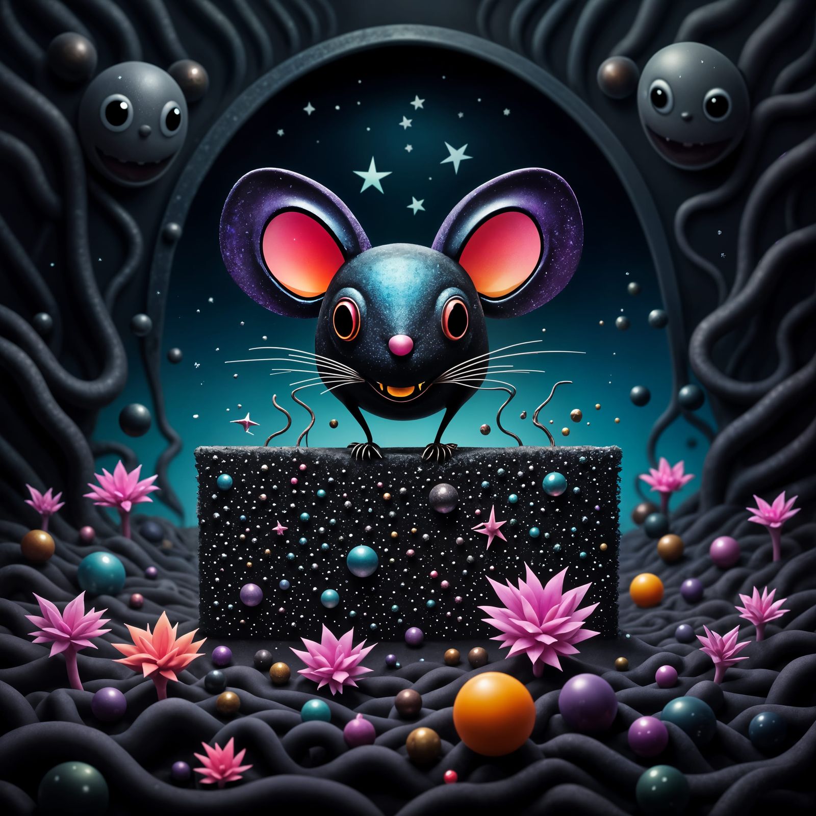 Cute Glowing Circuit Mouse on Enchanted Motherboard